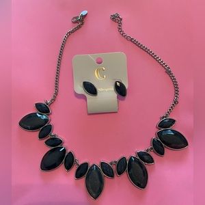 Dark blue silver stud earrings and necklace set